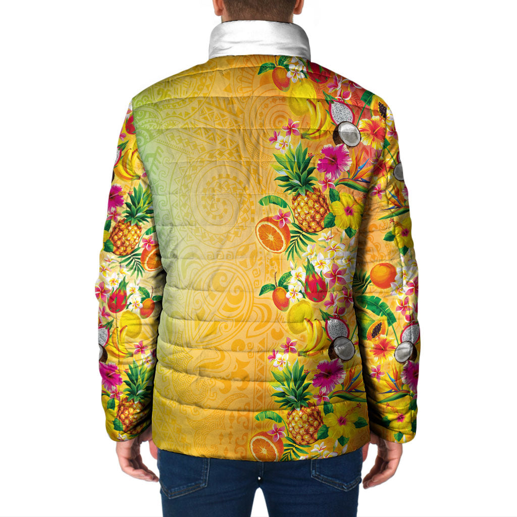 Hawaiian Tropical Fruits and Plants Padded Jacket Kakau Pattern Summer Vibe LT03 - Polynesian Pride