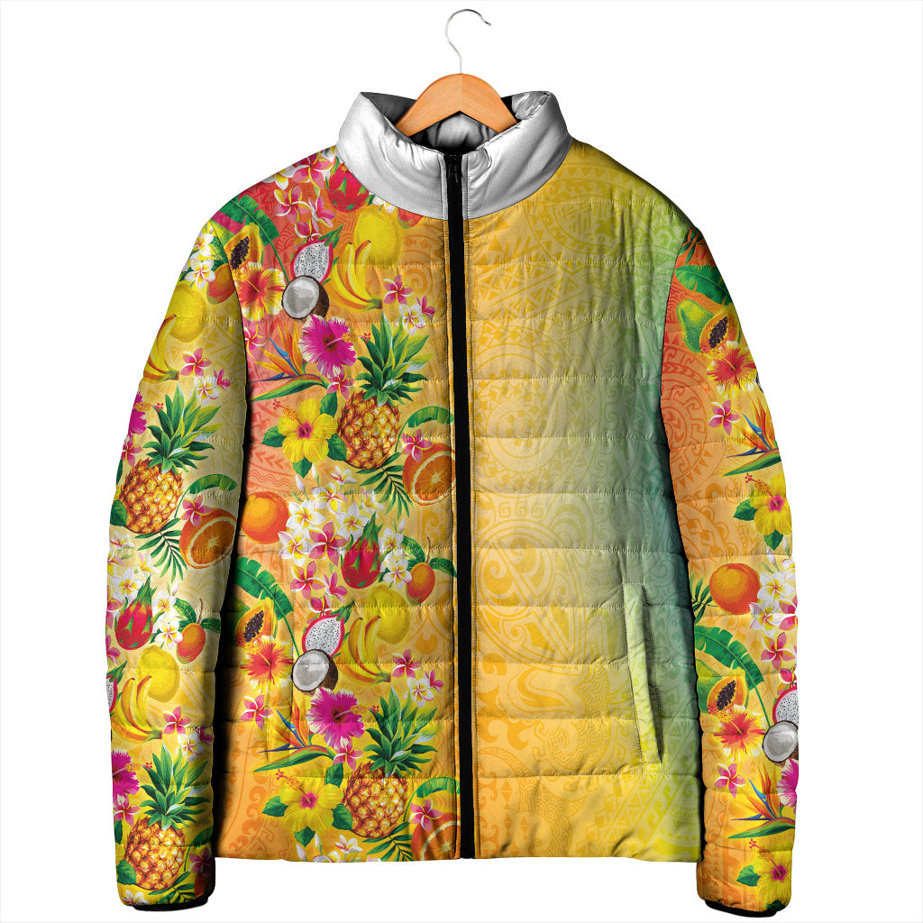 Hawaiian Tropical Fruits and Plants Padded Jacket Kakau Pattern Summer Vibe LT03 - Polynesian Pride
