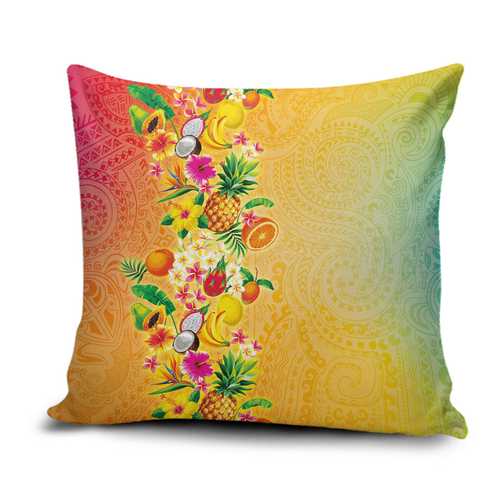 Hawaiian Tropical Fruits and Plants Pillow Cover Kakau Pattern Summer Vibe LT03 Multicolor - Polynesian Pride