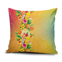 Hawaiian Tropical Fruits and Plants Pillow Cover Kakau Pattern Summer Vibe LT03 Multicolor - Polynesian Pride