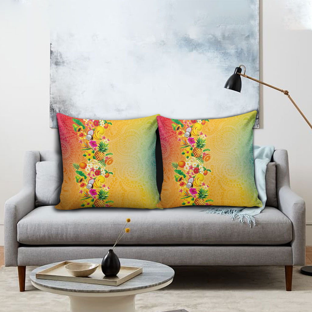 Hawaiian Tropical Fruits and Plants Pillow Cover Kakau Pattern Summer Vibe LT03 - Polynesian Pride