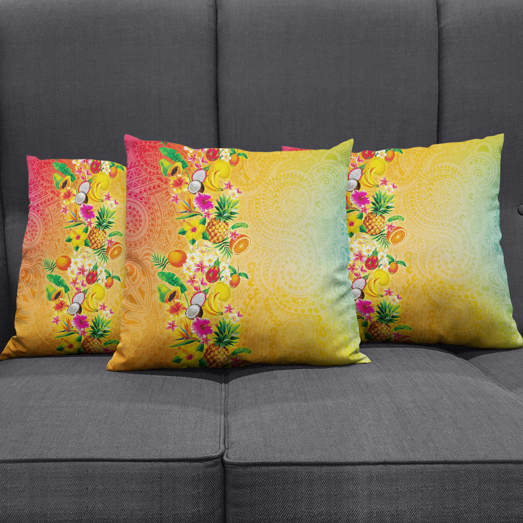 Hawaiian Tropical Fruits and Plants Pillow Cover Kakau Pattern Summer Vibe LT03 - Polynesian Pride