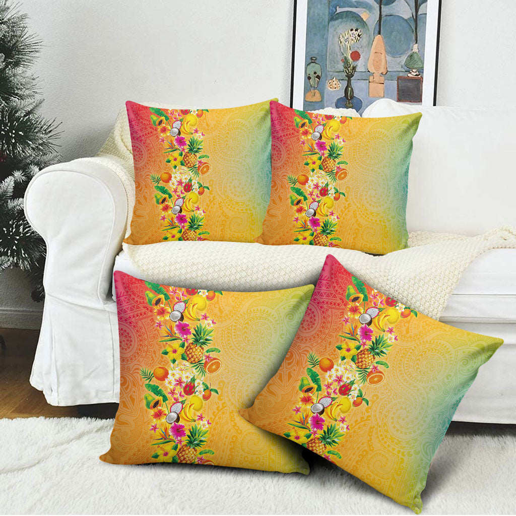 Hawaiian Tropical Fruits and Plants Pillow Cover Kakau Pattern Summer Vibe LT03 - Polynesian Pride