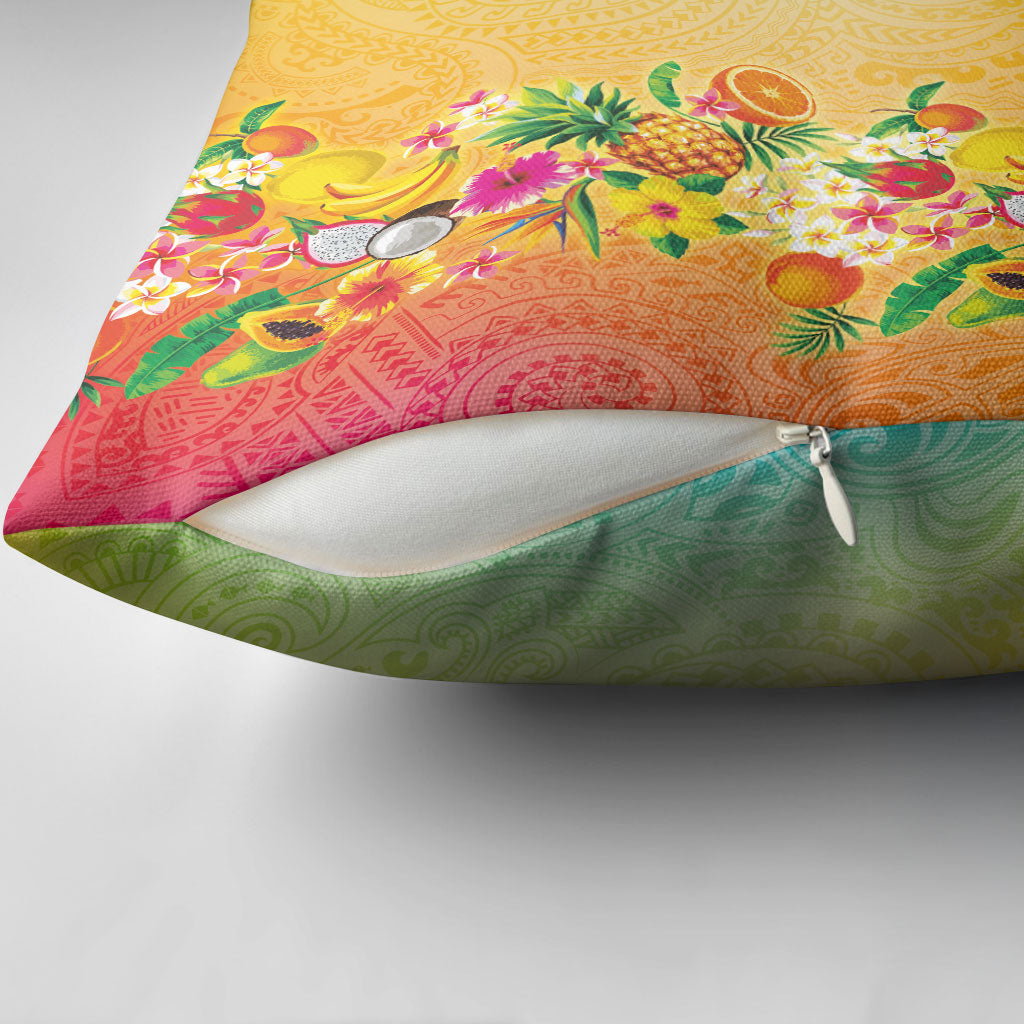 Hawaiian Tropical Fruits and Plants Pillow Cover Kakau Pattern Summer Vibe LT03 - Polynesian Pride
