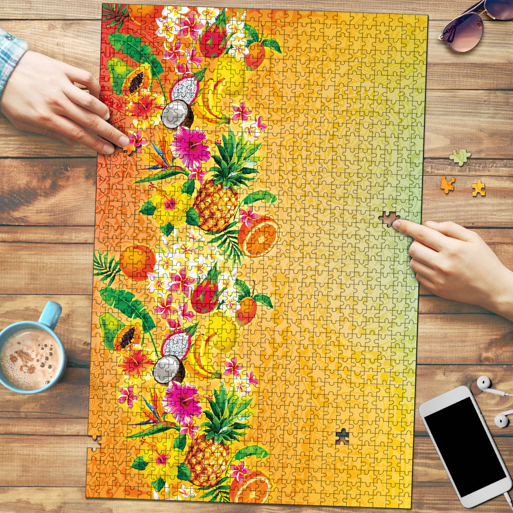 Hawaiian Tropical Fruits and Plants Puzzle Kakau Pattern Summer Vibe LT03 Multicolor - Polynesian Pride