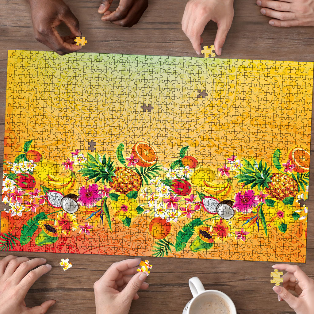 Hawaiian Tropical Fruits and Plants Puzzle Kakau Pattern Summer Vibe LT03 - Polynesian Pride