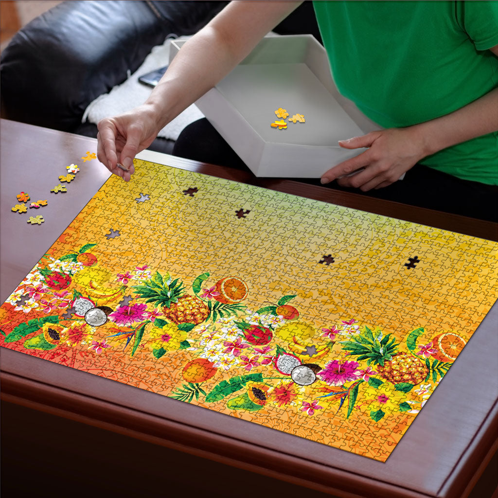 Hawaiian Tropical Fruits and Plants Puzzle Kakau Pattern Summer Vibe LT03 - Polynesian Pride