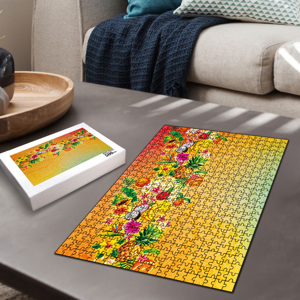 Hawaiian Tropical Fruits and Plants Puzzle Kakau Pattern Summer Vibe LT03 - Polynesian Pride