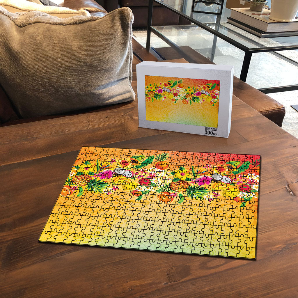 Hawaiian Tropical Fruits and Plants Puzzle Kakau Pattern Summer Vibe LT03 - Polynesian Pride