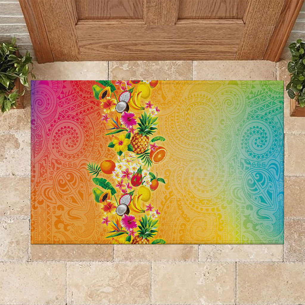Hawaiian Tropical Fruits and Plants Rubber Doormat Kakau Pattern Summer Vibe LT03 Multicolor - Polynesian Pride