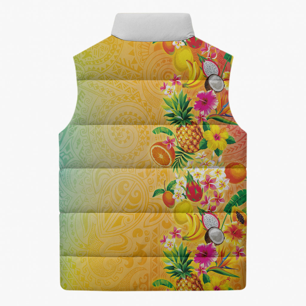 Hawaiian Tropical Fruits and Plants Sleeveless Puffer Jacket Kakau Pattern Summer Vibe LT03 - Polynesian Pride
