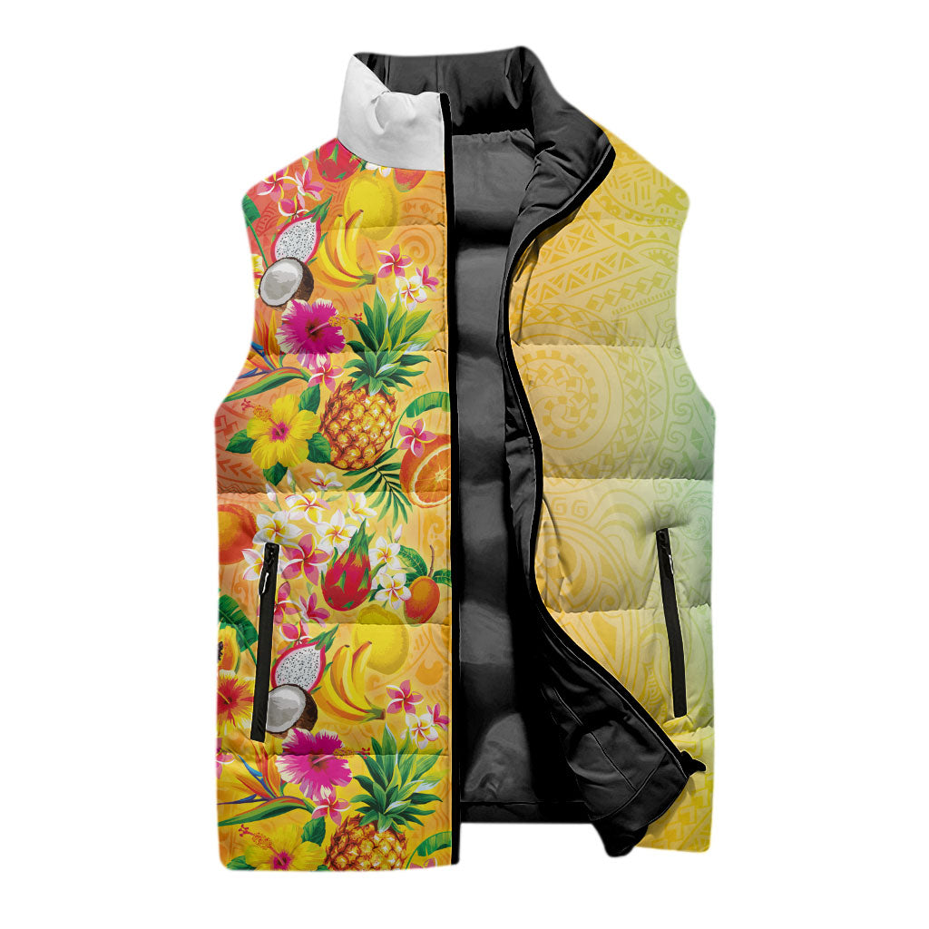 Hawaiian Tropical Fruits and Plants Sleeveless Puffer Jacket Kakau Pattern Summer Vibe LT03 - Polynesian Pride