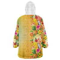 Hawaiian Tropical Fruits and Plants Wearable Blanket Hoodie Kakau Pattern Summer Vibe LT03 - Polynesian Pride