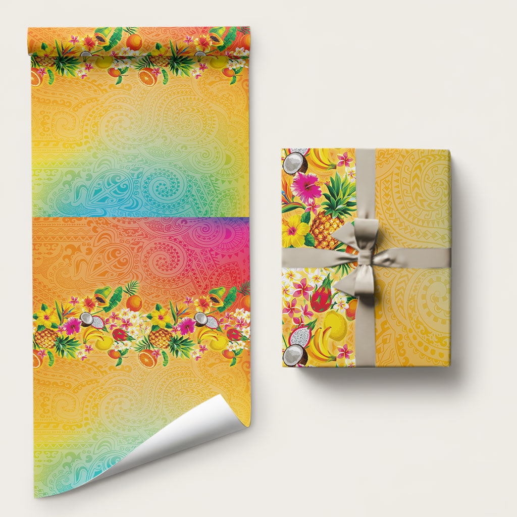 Hawaiian Tropical Fruits and Plants Wrapping Paper Kakau Pattern Summer Vibe LT03 58" × 23" Multicolor - Polynesian Pride