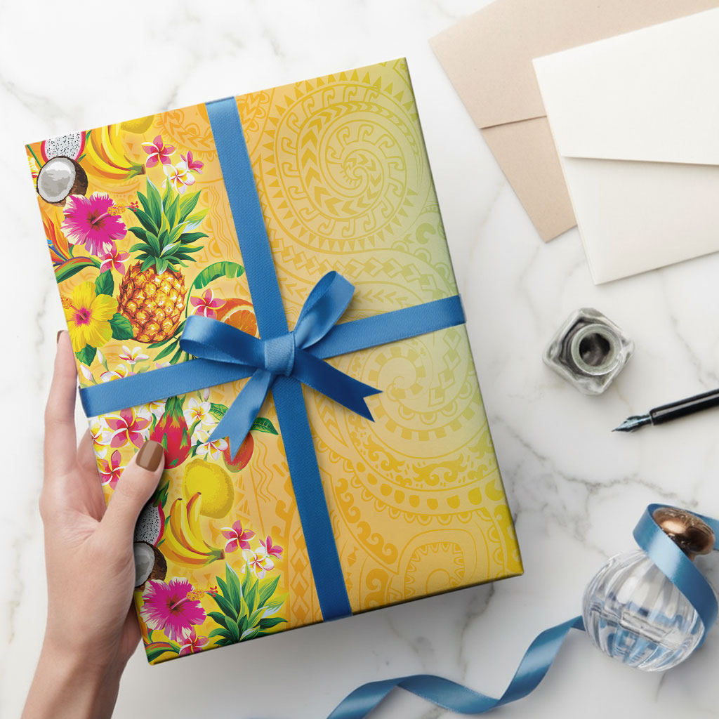 Hawaiian Tropical Fruits and Plants Wrapping Paper Kakau Pattern Summer Vibe LT03 - Polynesian Pride