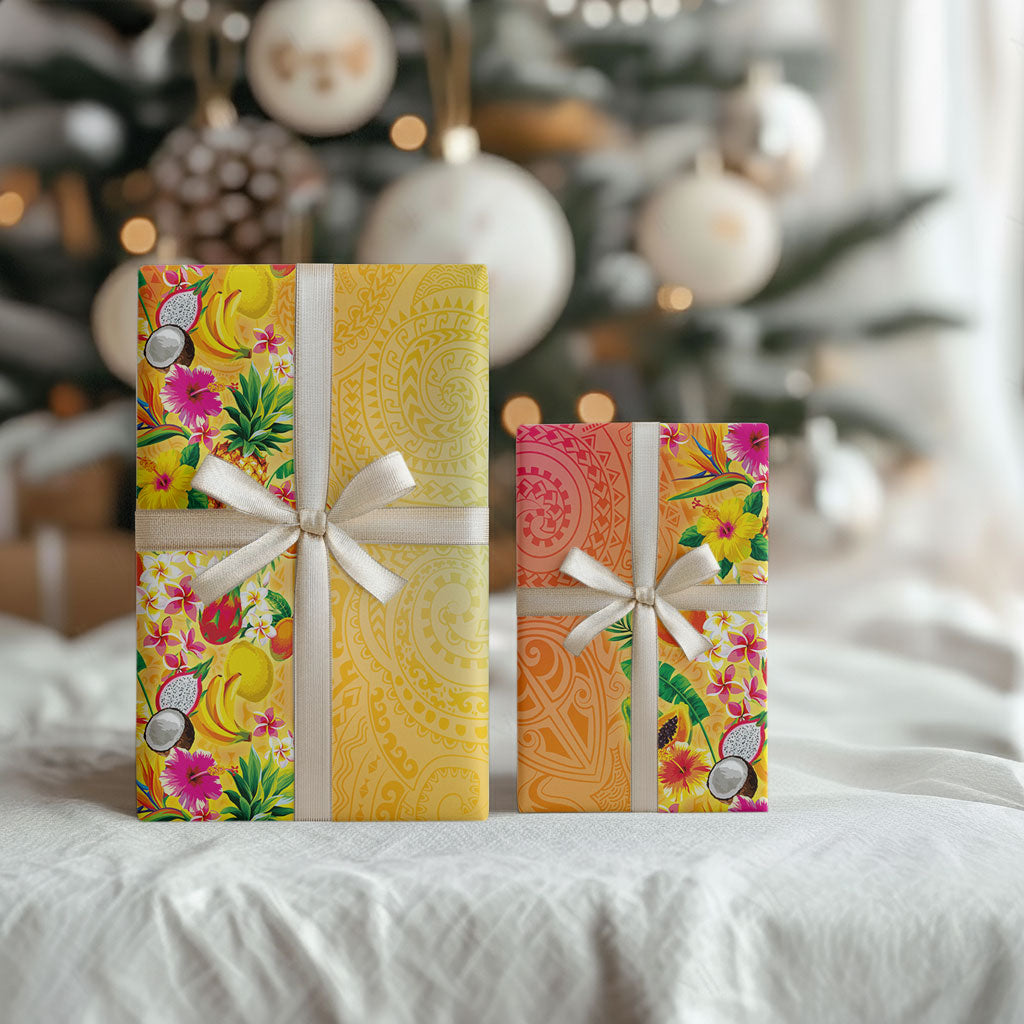 Hawaiian Tropical Fruits and Plants Wrapping Paper Kakau Pattern Summer Vibe LT03 - Polynesian Pride