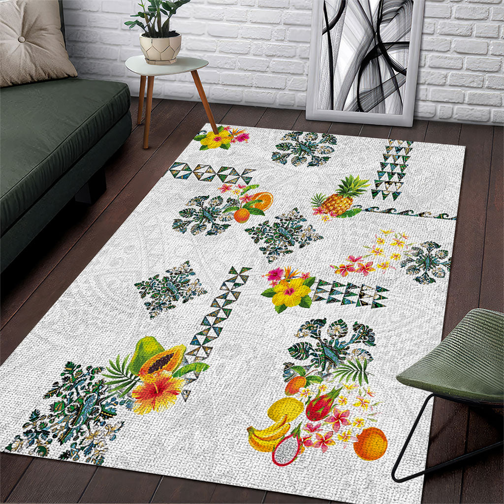 Hawaiian Quilts Area Rug Tropical Fruits and Plants LT03 White - Polynesian Pride