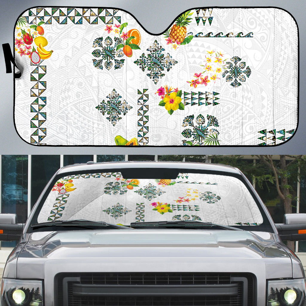 Hawaiian Quilts Auto Sun Shade Tropical Fruits and Plants LT03 White - Polynesian Pride