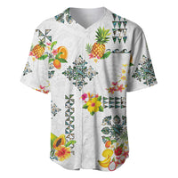 Hawaiian Quilts Baseball Jersey Tropical Fruits and Plants LT03 White - Polynesian Pride