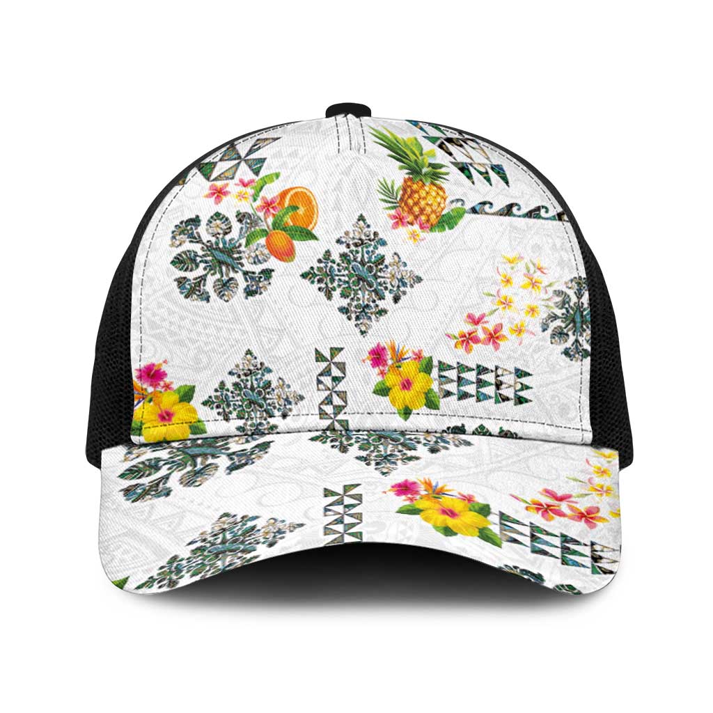 Hawaiian Quilts Baseball Net Cap Tropical Fruits and Plants LT03 One Size Black White - Polynesian Pride