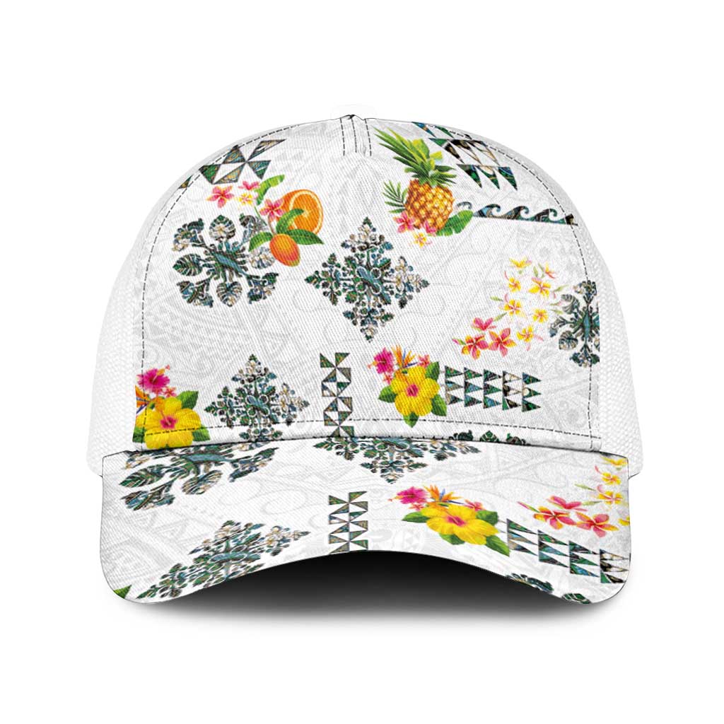 Hawaiian Quilts Baseball Net Cap Tropical Fruits and Plants LT03 One Size White White - Polynesian Pride