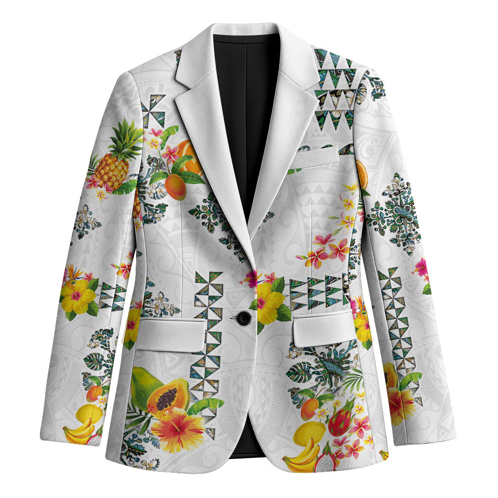 Hawaiian Quilts Blazer Tropical Fruits and Plants LT03 Unisex White - Polynesian Pride