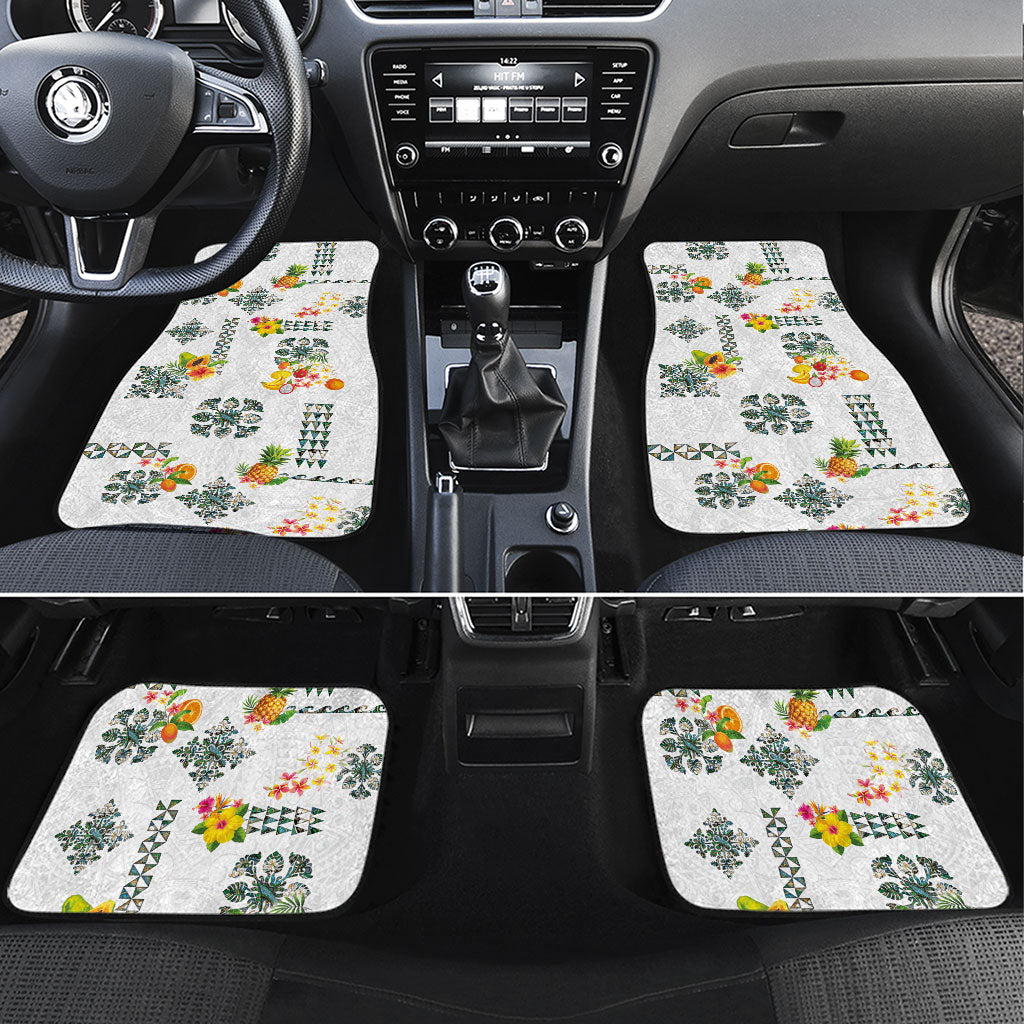 Hawaiian Quilts Car Mats Tropical Fruits and Plants LT03 Set 4pcs White - Polynesian Pride