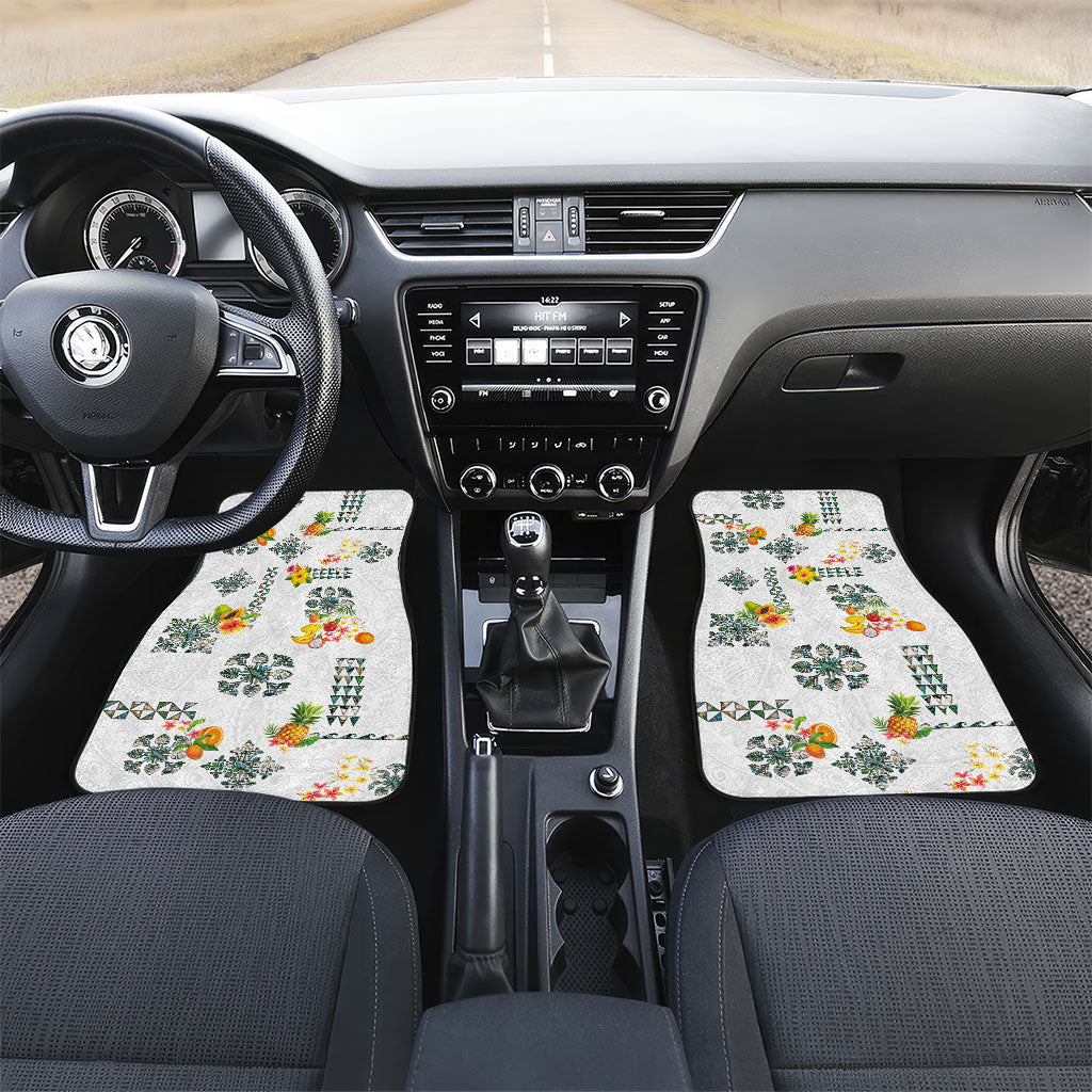 Hawaiian Quilts Car Mats Tropical Fruits and Plants LT03 Set 2pcs - Front White - Polynesian Pride