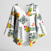 Hawaiian Quilts Kimono Sleeve Blouse Tropical Fruits and Plants LT03 Female White - Polynesian Pride