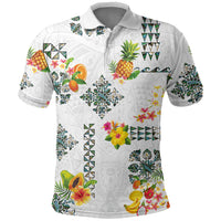 Hawaiian Quilts Polo Shirt Tropical Fruits and Plants LT03 White - Polynesian Pride