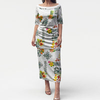 Hawaiian Quilts Puletasi Tropical Fruits and Plants LT03 Long Dress White - Polynesian Pride