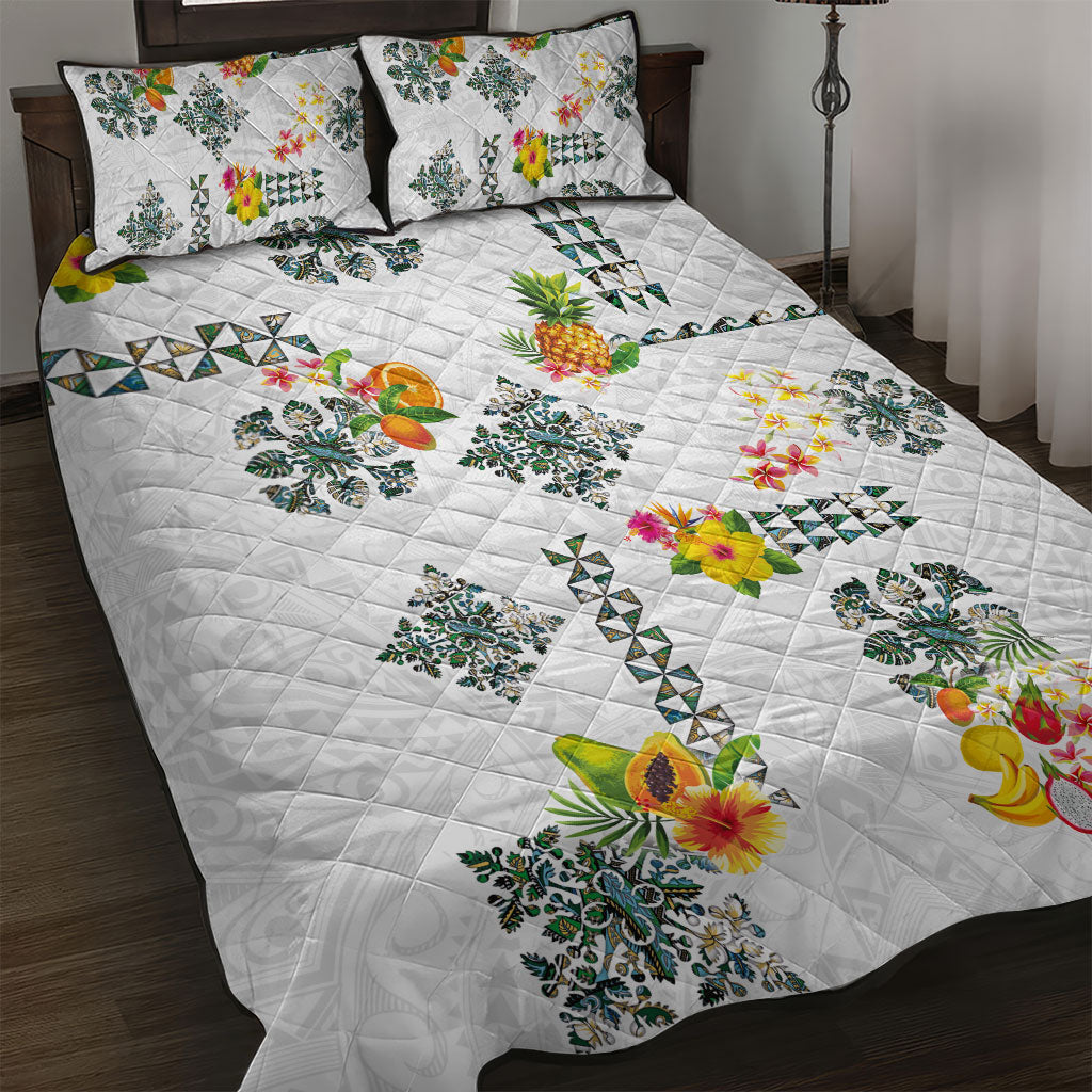 Hawaiian Quilts Quilt Bed Set Tropical Fruits and Plants LT03 White - Polynesian Pride