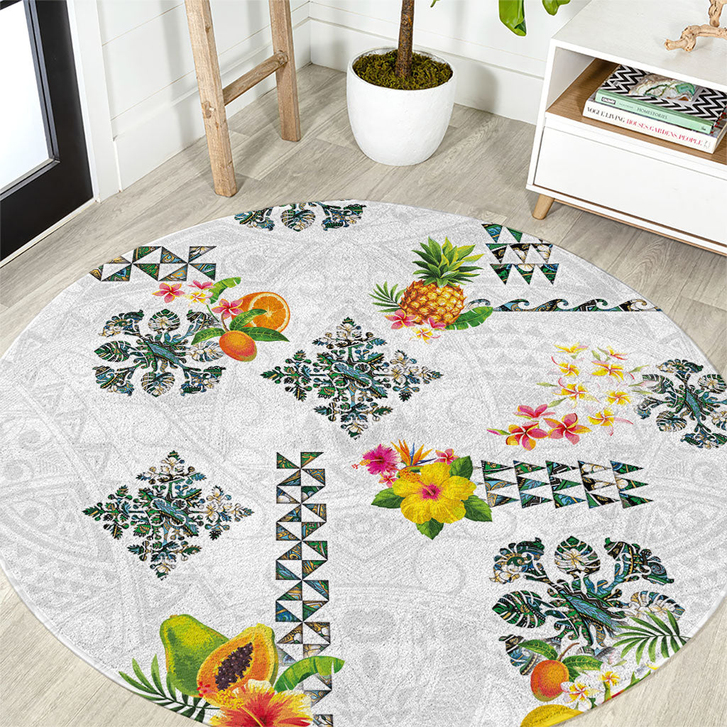 Hawaiian Quilts Round Carpet Tropical Fruits and Plants LT03 White - Polynesian Pride