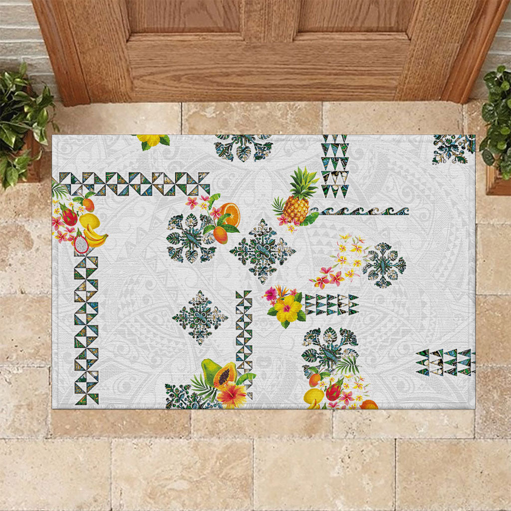 Hawaiian Quilts Rubber Doormat Tropical Fruits and Plants LT03 White - Polynesian Pride