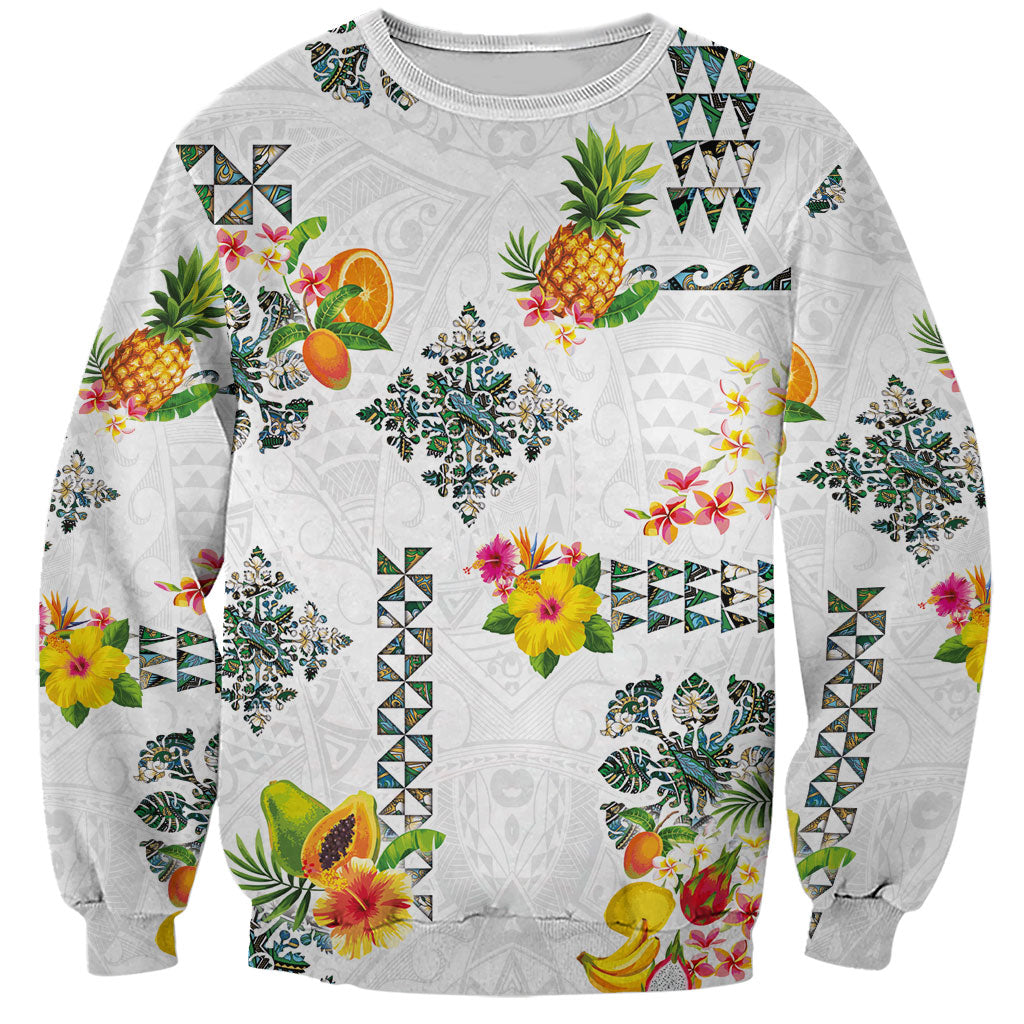 Hawaiian Quilts Sweatshirt Tropical Fruits and Plants LT03 Unisex White - Polynesian Pride