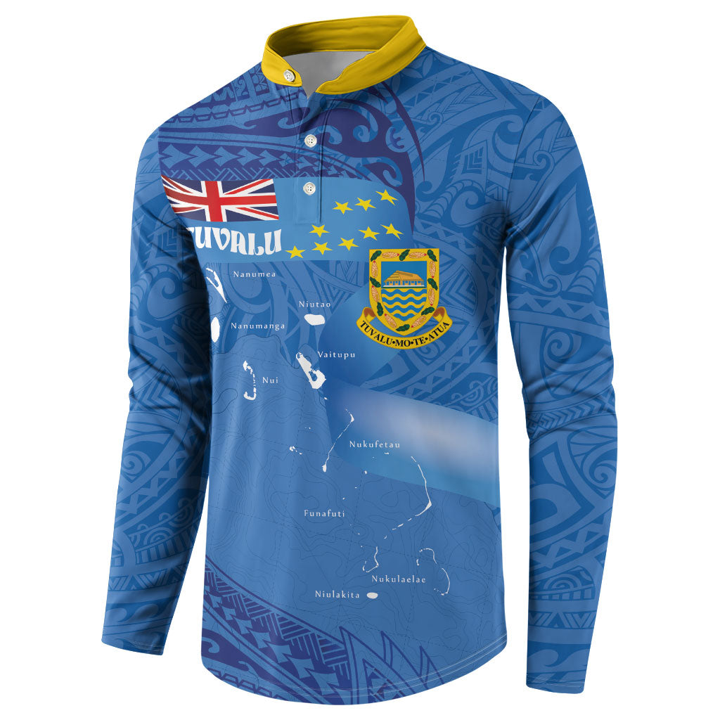 Tuvalu Heritage Button Sweatshirt Map of the Islands and Polynesia Pattern LT03 - Polynesian Pride