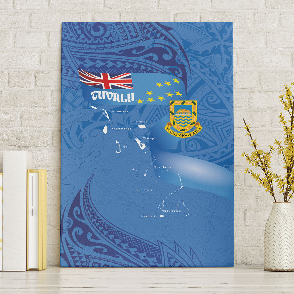 Tuvalu Heritage Canvas Wall Art Map of the Islands and Polynesia Pattern LT03 Without Frame Blue - Polynesian Pride
