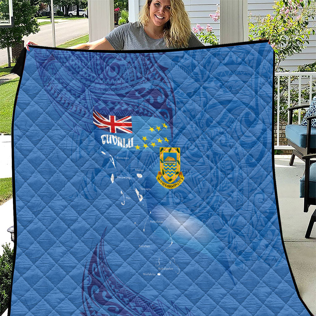 Tuvalu Heritage Quilt Map of the Islands and Polynesia Pattern LT03 Blue - Polynesian Pride