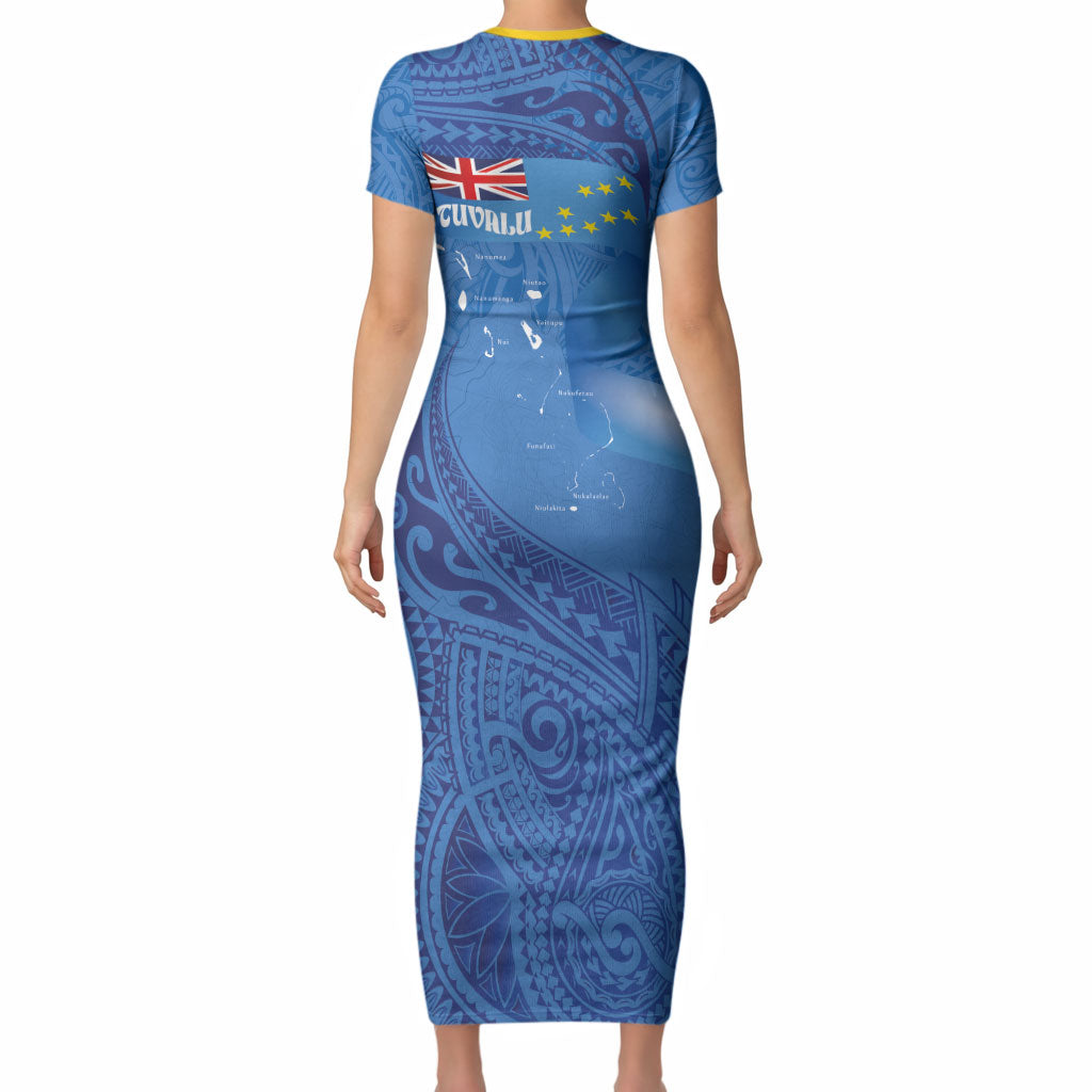 Tuvalu Heritage Short Sleeve Bodycon Dress Map of the Islands and Polynesia Pattern LT03 - Polynesian Pride