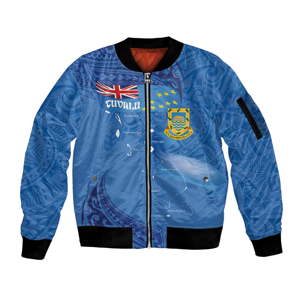 Tuvalu Heritage Sleeve Zip Bomber Jacket Map of the Islands and Polynesia Pattern LT03 Unisex Blue - Polynesian Pride