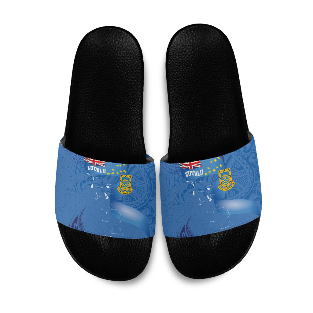 Tuvalu Heritage Slide Sandals Map of the Islands and Polynesia Pattern LT03 Blue - Polynesian Pride