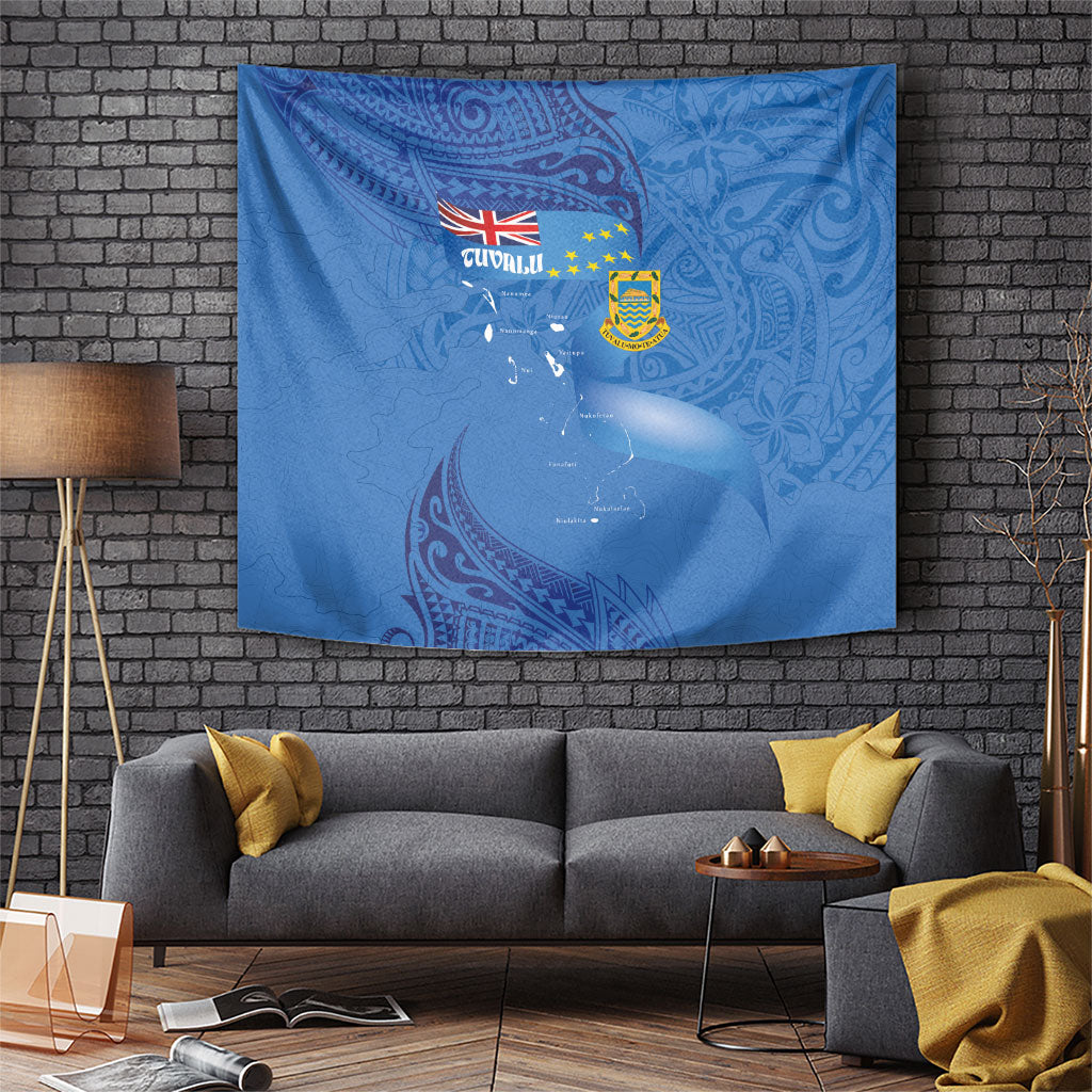 Tuvalu Heritage Tapestry Map of the Islands and Polynesia Pattern LT03 Blue - Polynesian Pride