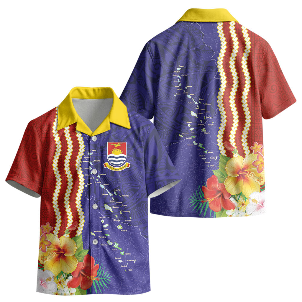 Kiribati Heritage Kid Hawaiian Shirt Map of the Islands and Polynesia Pattern LT03 - Polynesian Pride