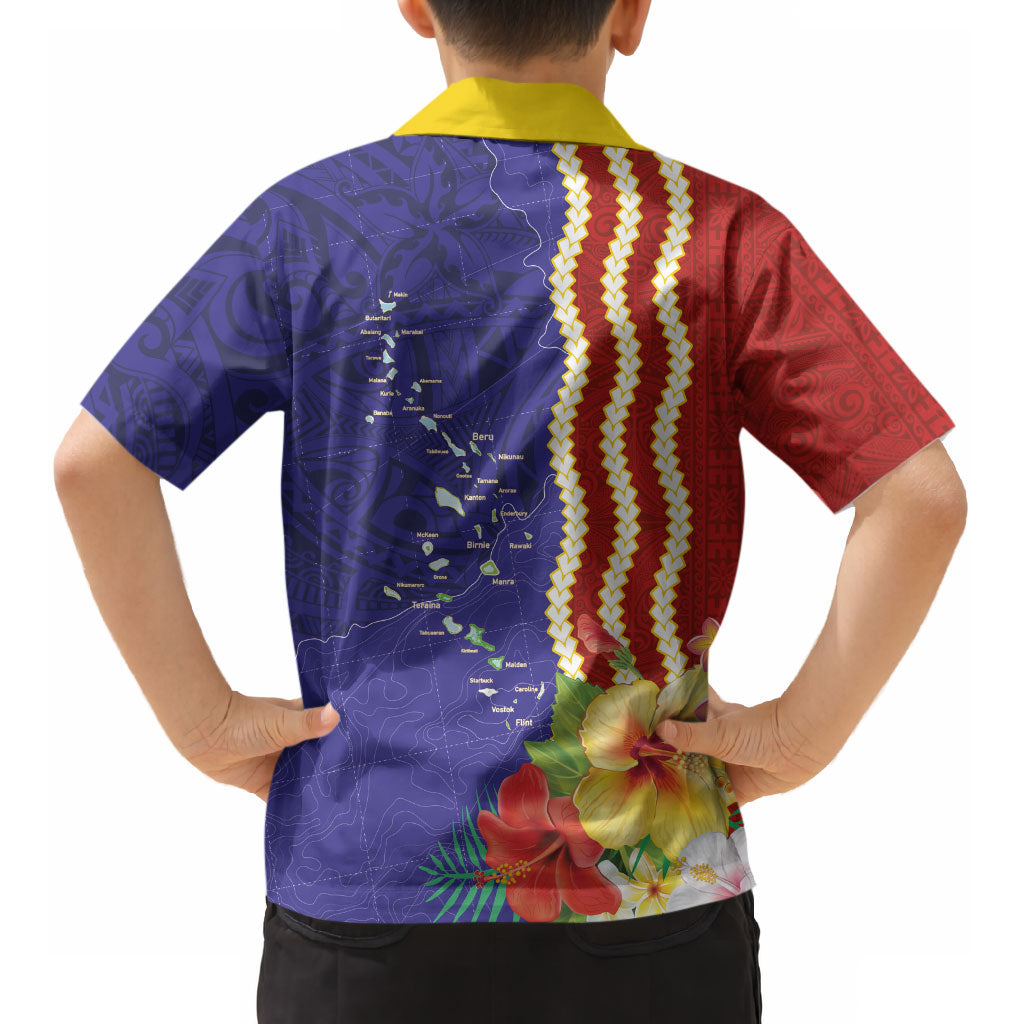 Kiribati Heritage Kid Hawaiian Shirt Map of the Islands and Polynesia Pattern LT03 - Polynesian Pride