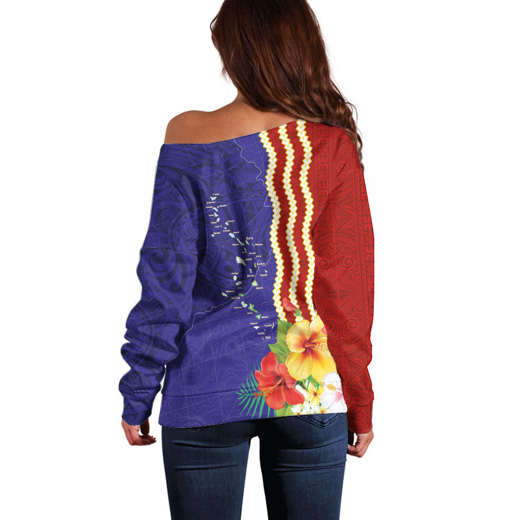 Kiribati Heritage Off Shoulder Sweater Map of the Islands and Polynesia Pattern LT03 - Polynesian Pride