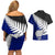 Aotearoa New Zealand Couples Matching Off Shoulder Short Dress and Hawaiian Shirt Silver Fern Kiwi Bird and NZ Map with Maori Tribal Blue Style LT03 - Polynesian Pride