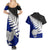 Aotearoa New Zealand Couples Matching Summer Maxi Dress and Hawaiian Shirt Silver Fern Kiwi Bird and NZ Map with Maori Tribal Blue Style LT03 - Polynesian Pride