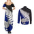 Aotearoa New Zealand Couples Matching Summer Maxi Dress and Long Sleeve Button Shirts Silver Fern Kiwi Bird and NZ Map with Maori Tribal Blue Style LT03 - Polynesian Pride