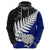 Aotearoa New Zealand Hoodie Silver Fern Kiwi Bird and NZ Map with Maori Tribal Blue Style LT03 - Polynesian Pride