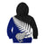 Aotearoa New Zealand Kid Hoodie Silver Fern Kiwi Bird and NZ Map with Maori Tribal Blue Style LT03 - Polynesian Pride